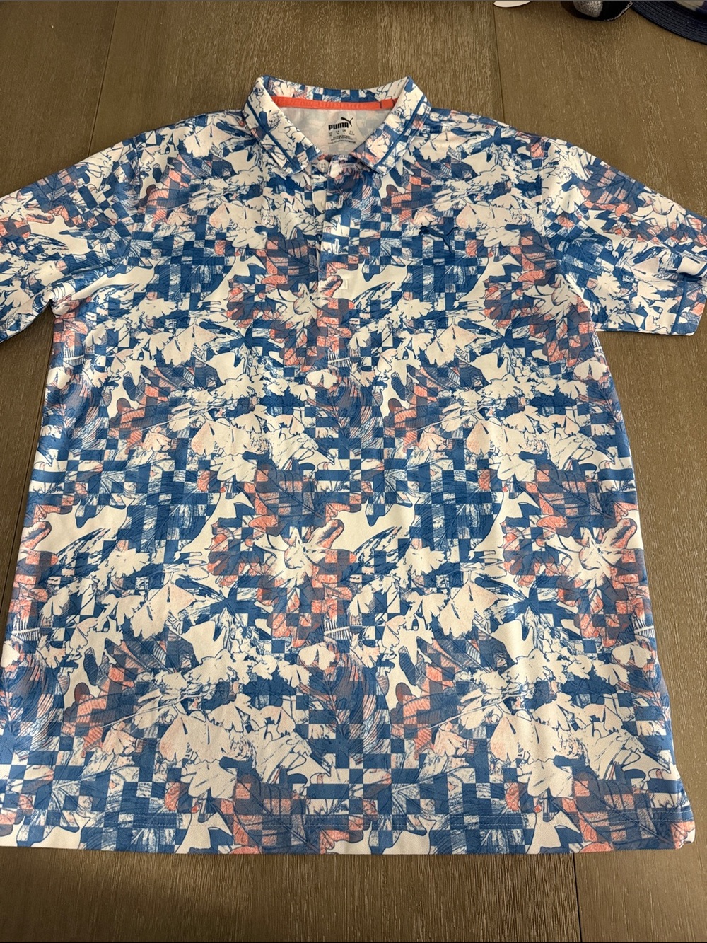 Puma Men’s Blue & Pink All-Over Print Polo